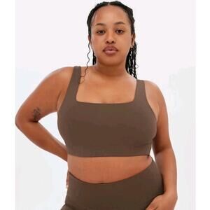 Girlfriend Collective 4XL Tommy Cropped Sports Bra Cafe Brown Square Neck Active